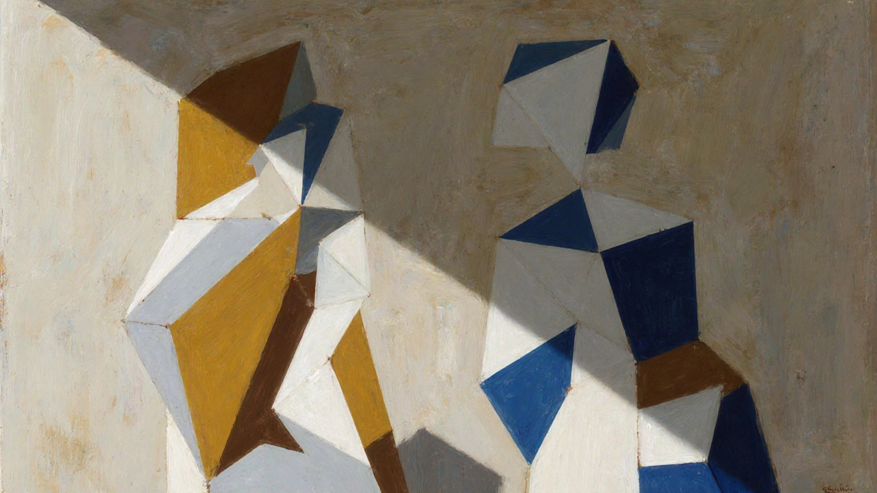 Cubist reinterpretation of Les Demoiselles d'Avignon with fragmented figures.