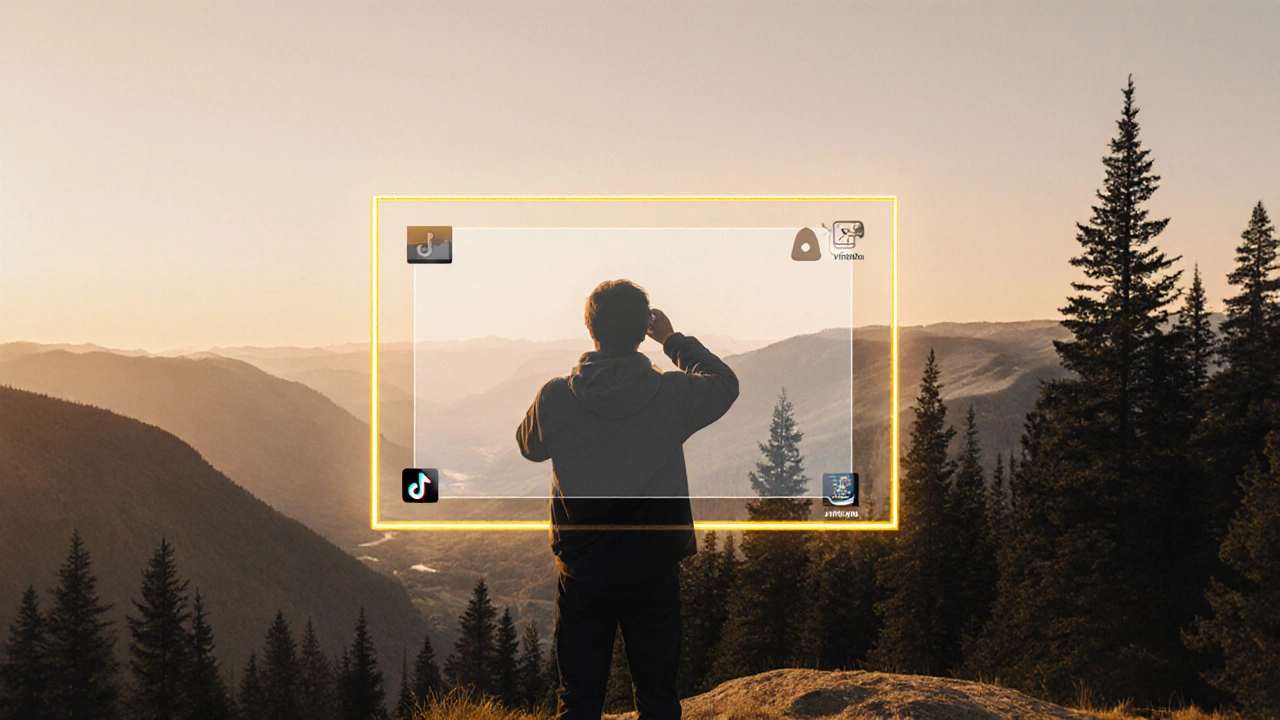 Photographer viewing a scene with both horizontal and vertical framing guides.