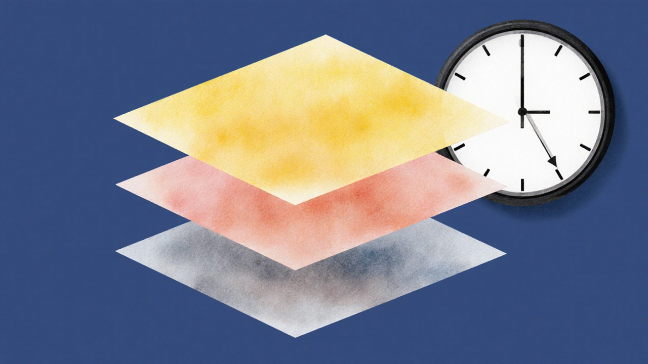 Three transparent color layers floating above each other, building a realistic skin tone with patience.