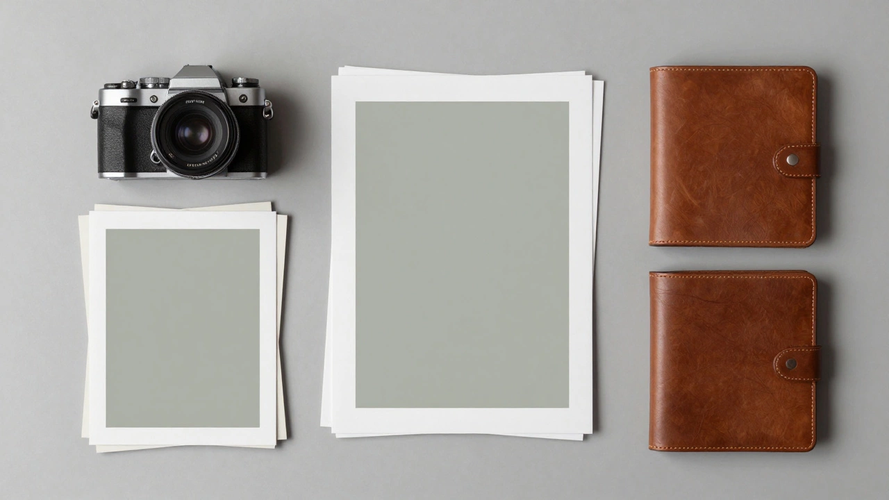 Organized photography studio desk with camera and briefcase