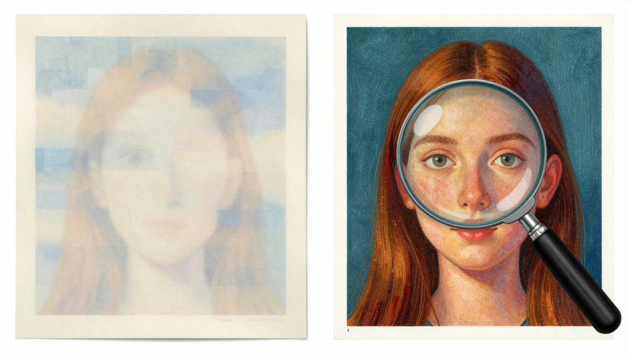 Side-by-side comparison of a faded poster and a vibrant giclée print, highlighting differences in color depth and surface texture.