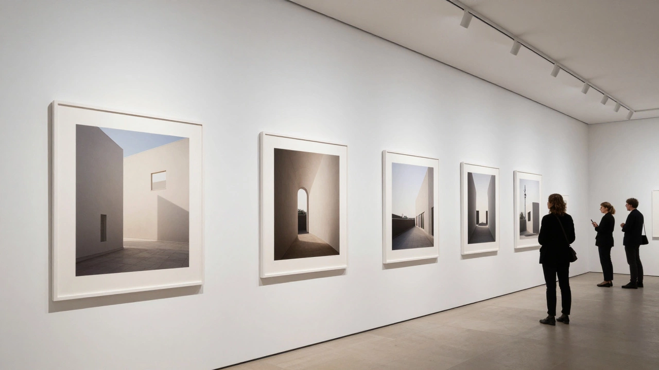 Large fine art photography prints exhibited on a white gallery wall