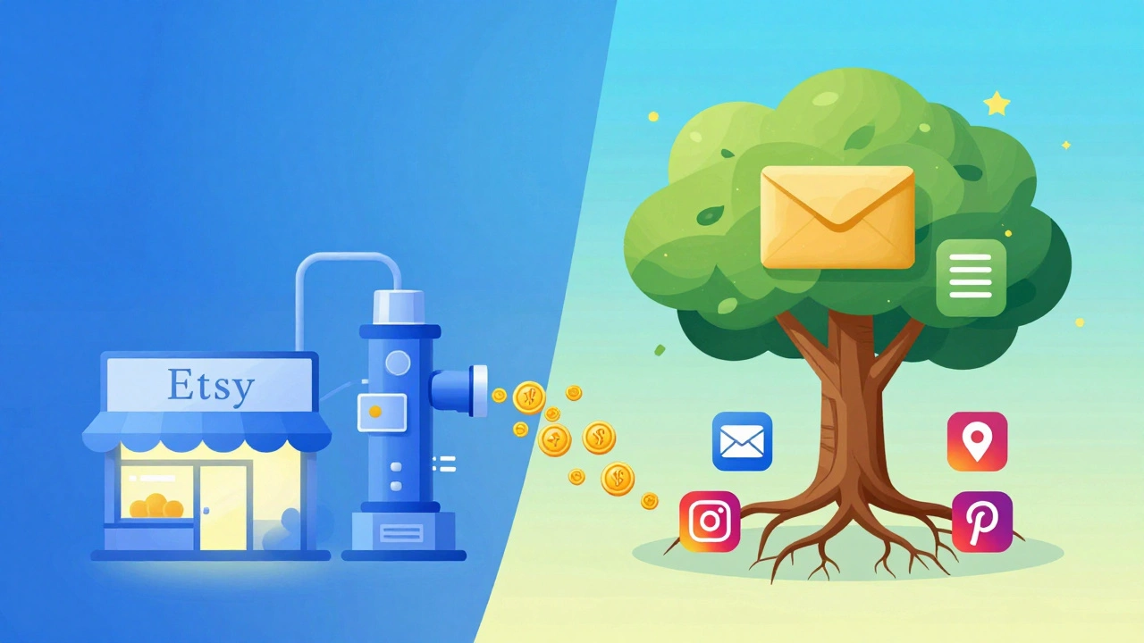 Conceptual graphic showing growth from marketplace to independent brand