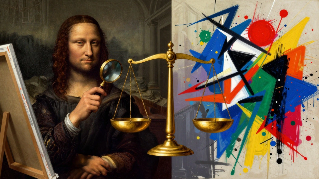 Illustration comparing classical Leonardo art with abstract expressionism