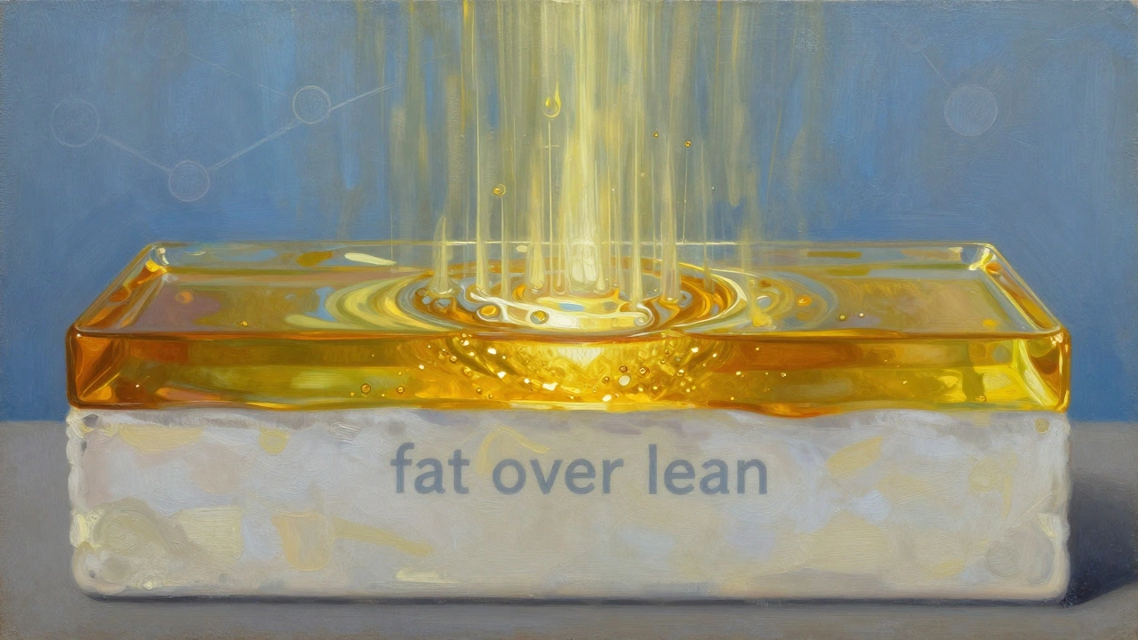 Cross-section illustrating fat over lean painting technique and light refraction.