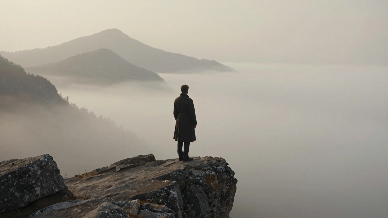 Friedrich-style lone figure overlooking a sea of fog