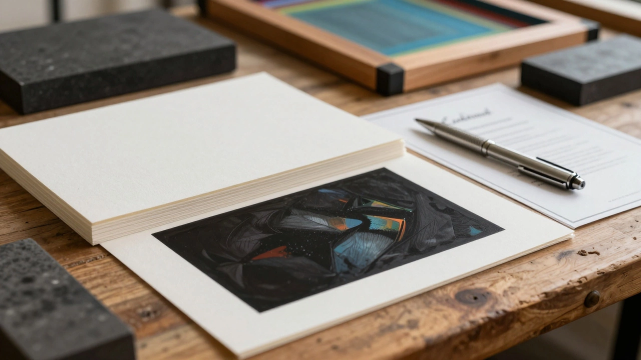 High-quality art paper, ink samples, and authenticity certificate
