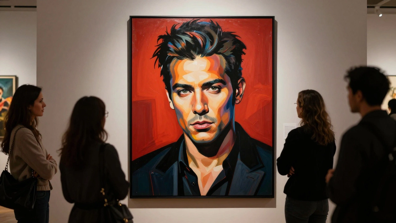 Stylized celebrity portrait displayed in upscale gallery
