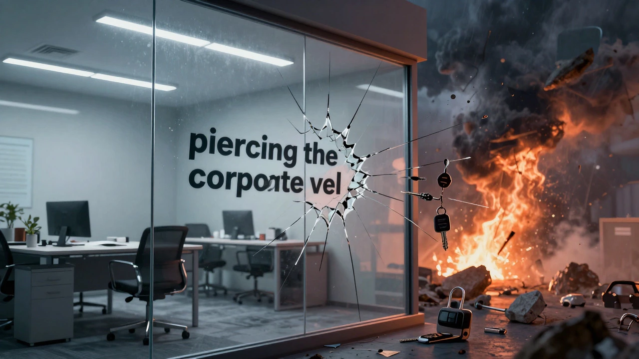 Glass wall separating safe office from storm, illustrating liability protection concepts