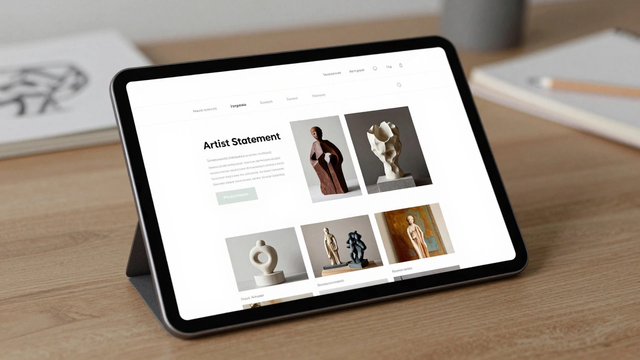 Minimalist artist portfolio website on a tablet