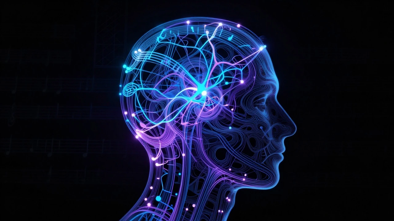 Abstract art showing brain neurons as musical notation