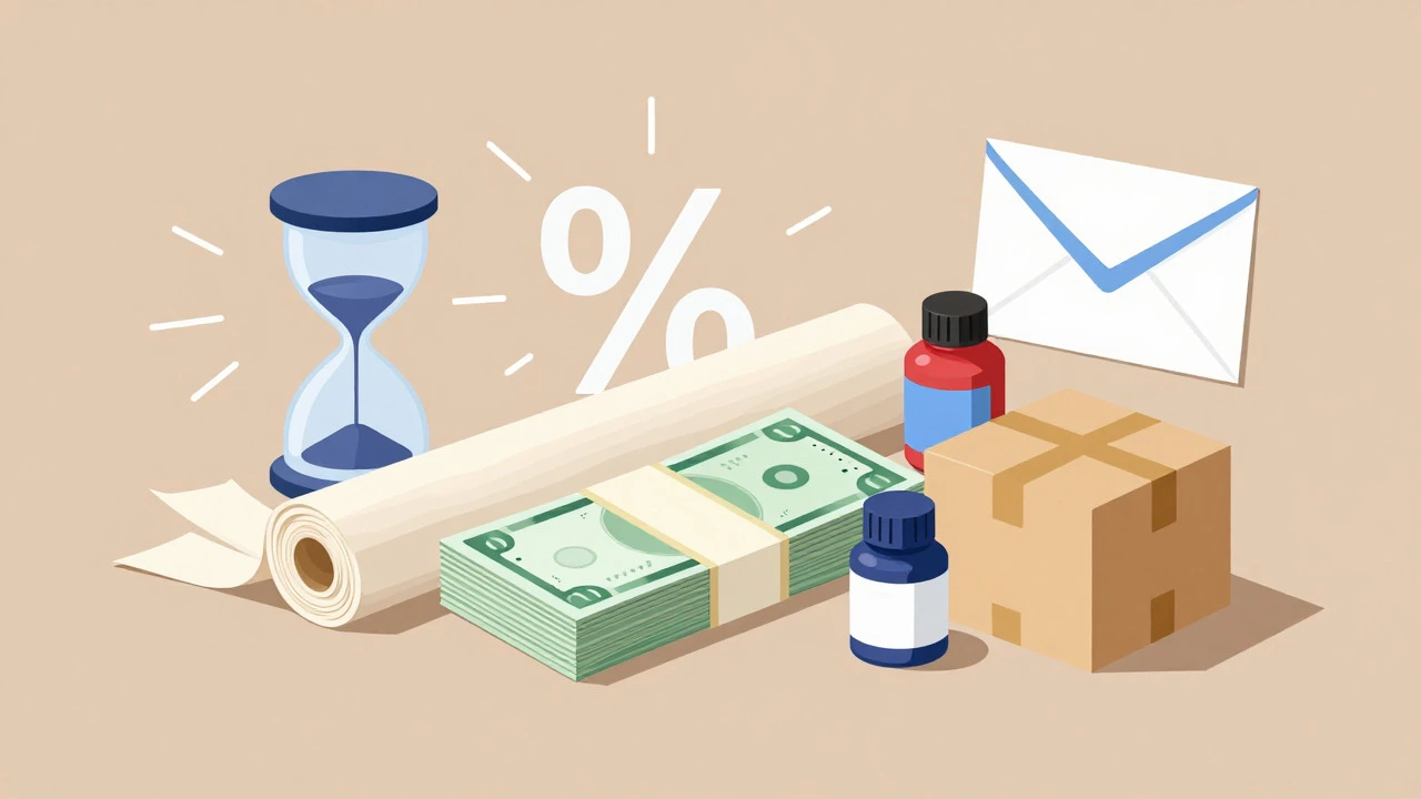 Flat-lay illustration of art supplies, cash, and cost symbols representing art business finances