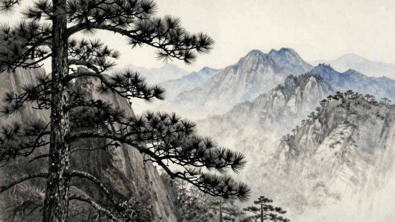 Illustration comparing sharp foreground details with soft, hazy distant mountains