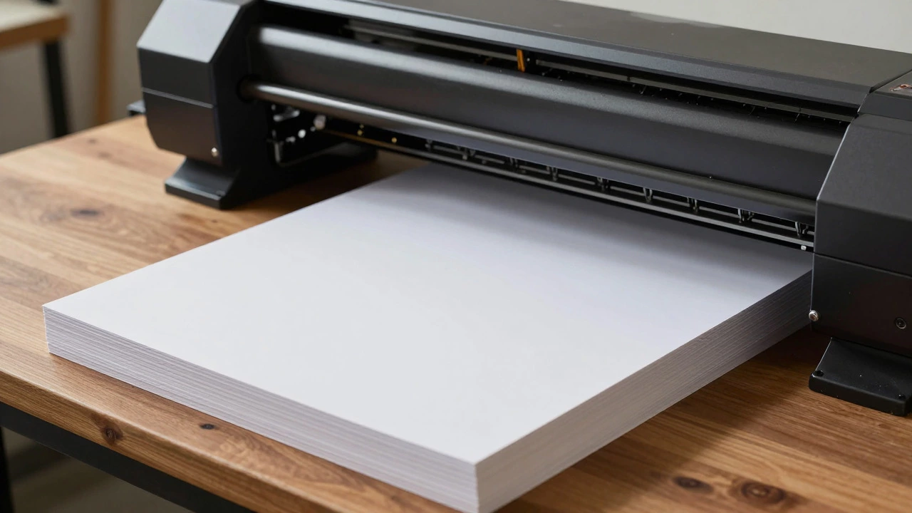Large format printer head positioned over blank fine art paper