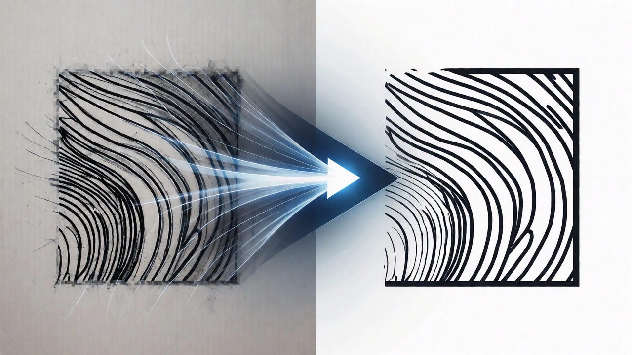 Visual comparison of pixelated photo versus clean vector line art